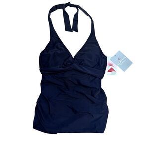 NWT Athleta Women's Halter Tankini Swim Top Black Size 32 Tall D Cup